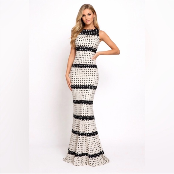 Adam Selman Dresses & Skirts - Adam Selman Black & Ivory Patterned Column Maxi Dress/Size 0
